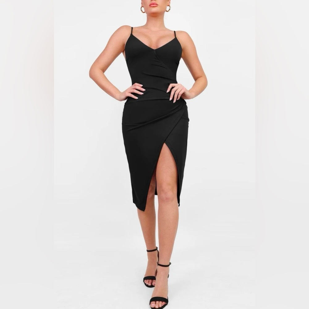 Chic Black Midi Dress with Spaghetti Straps -NWT